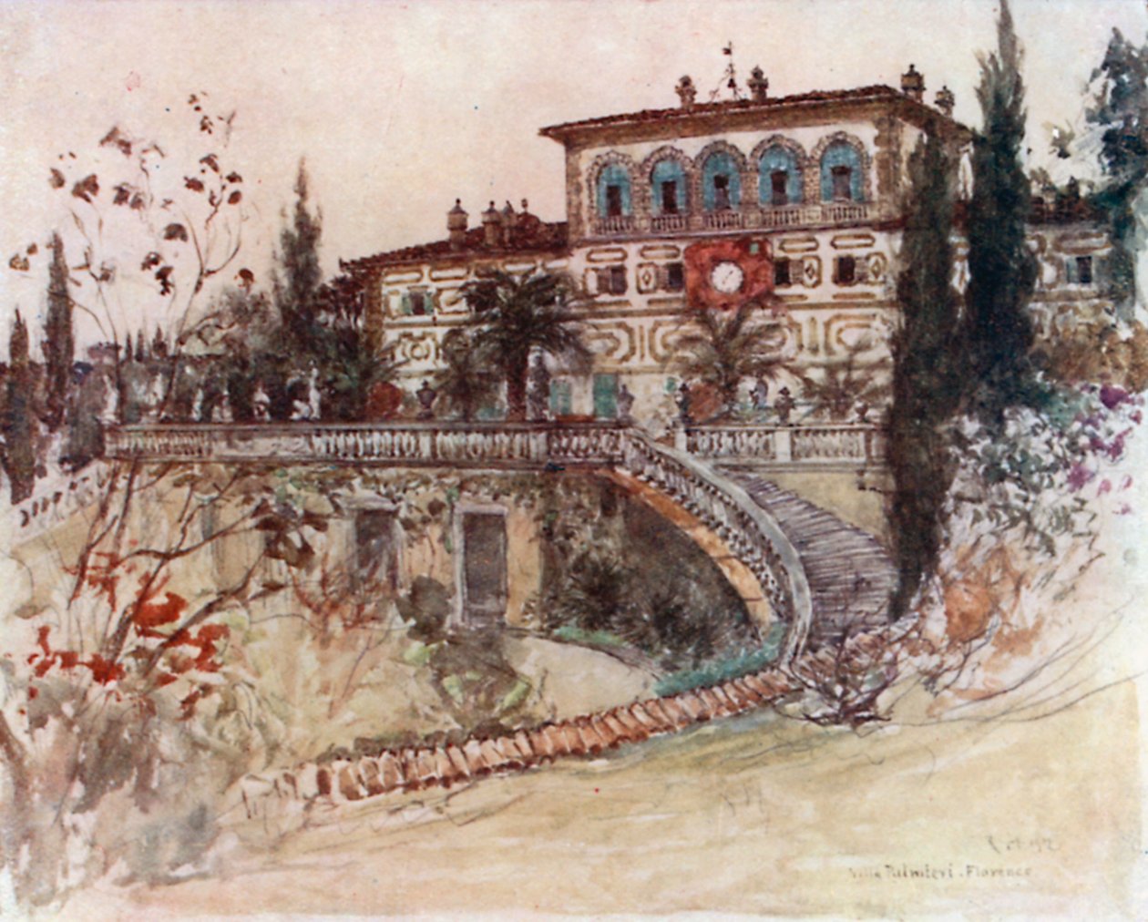 Villa Palmieri (renkli taş baskı) by Robert Charles Goff