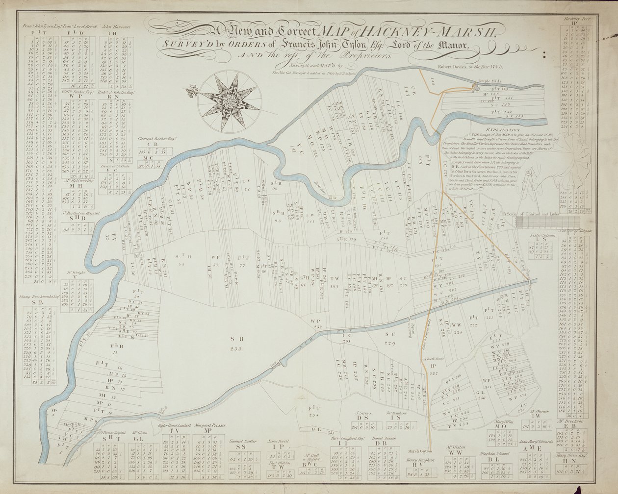Hackney Marsh'ın Yeni ve Doğru Haritası, 1745 by Robert Davies