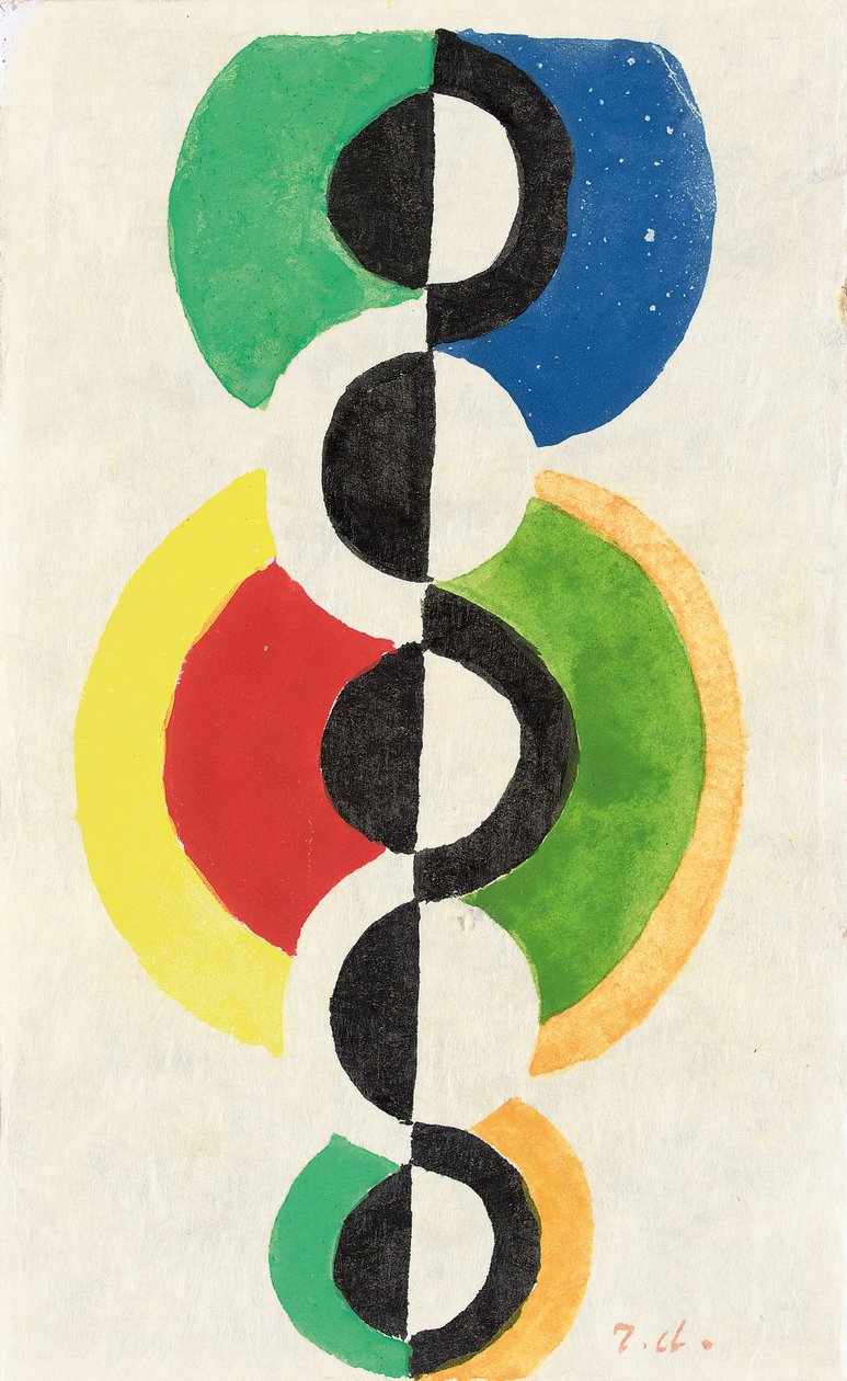 Ritim, c.1932 (Japon sedefli kağıt üzerine guaj, suluboya ve fırça ve mürekkep) by Robert Delaunay
