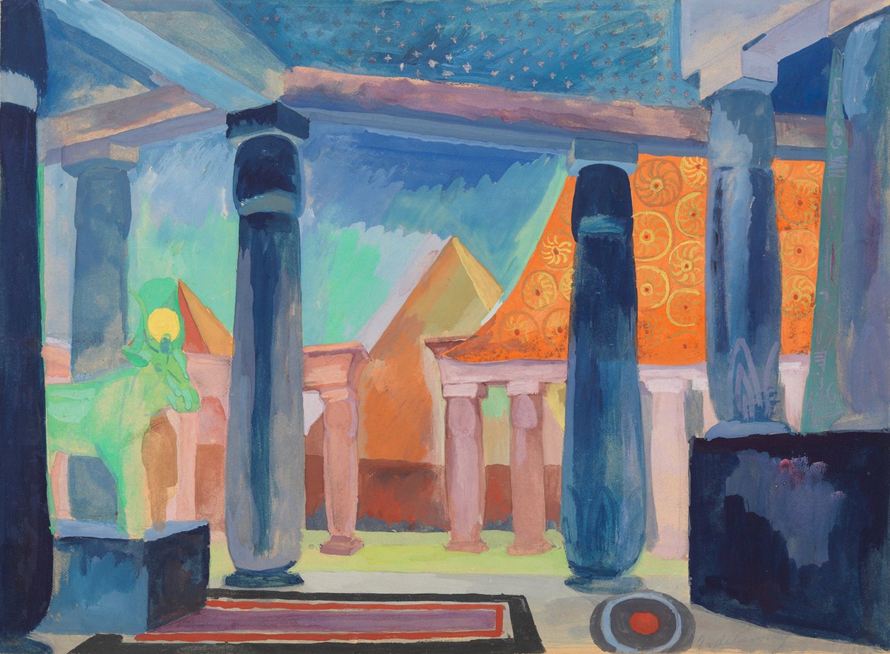 Kleopatra için Sahne Tasarımı, c.1918 (kağıt üzerine suluboya, guaj, metalik boya ve grafit) by Robert Delaunay