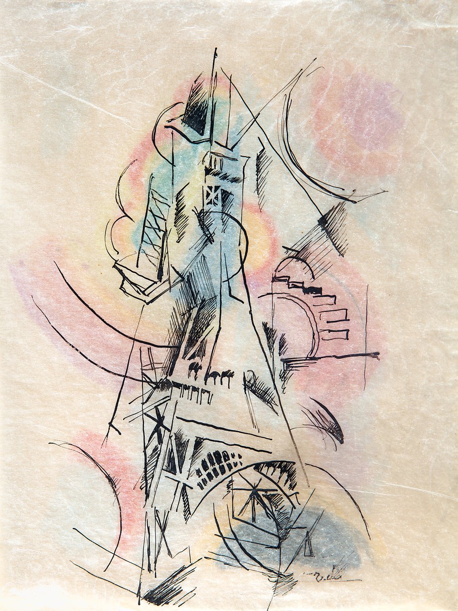 La Tour Eiffel için Çalışma, c. 1911. by Robert Delaunay