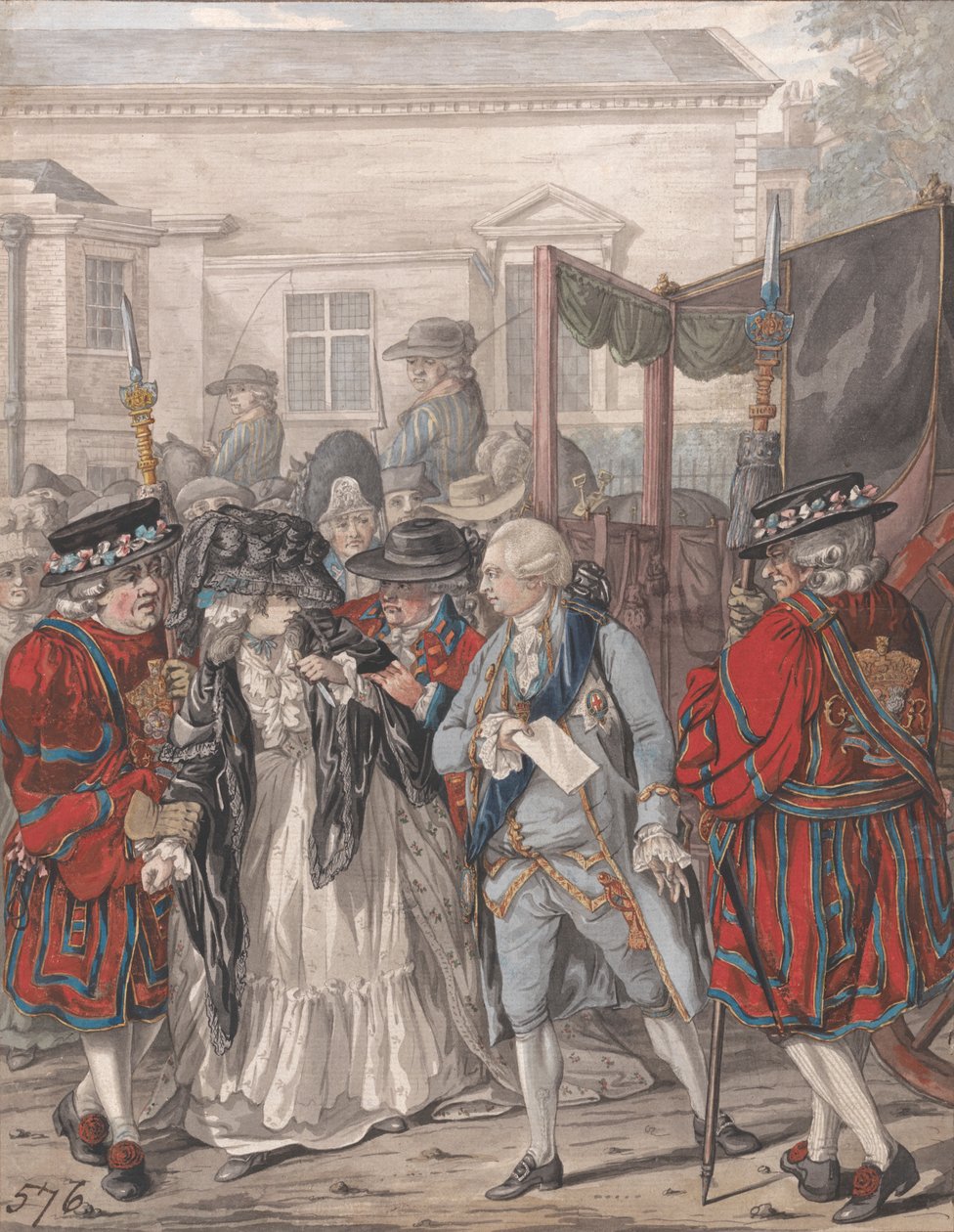Margaret Nicholson, 2 Ağustos 1786'da St. James Sarayı'nın Bahçe Girişinde Majesteleri III. George'a Suikast Yapmaya Çalışırken by Robert Dighton