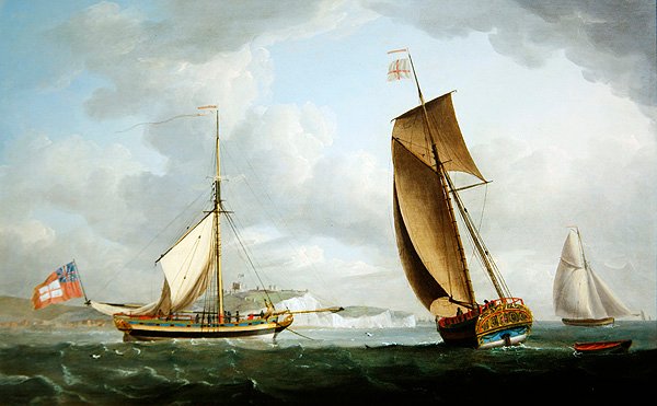 Trinity House Yacht, Dover açıklarında iki pozisyonda by Robert Dodd