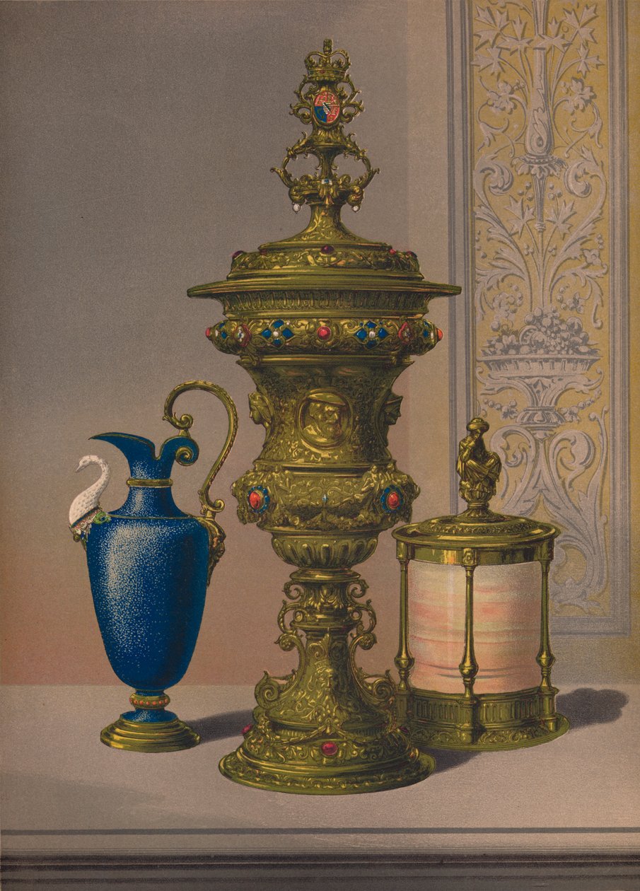 Gümüş Yaldızlı ve Mücevherli Vazo, Porselen Vazo, Puro Tabutu, 1863 by Robert Dudley