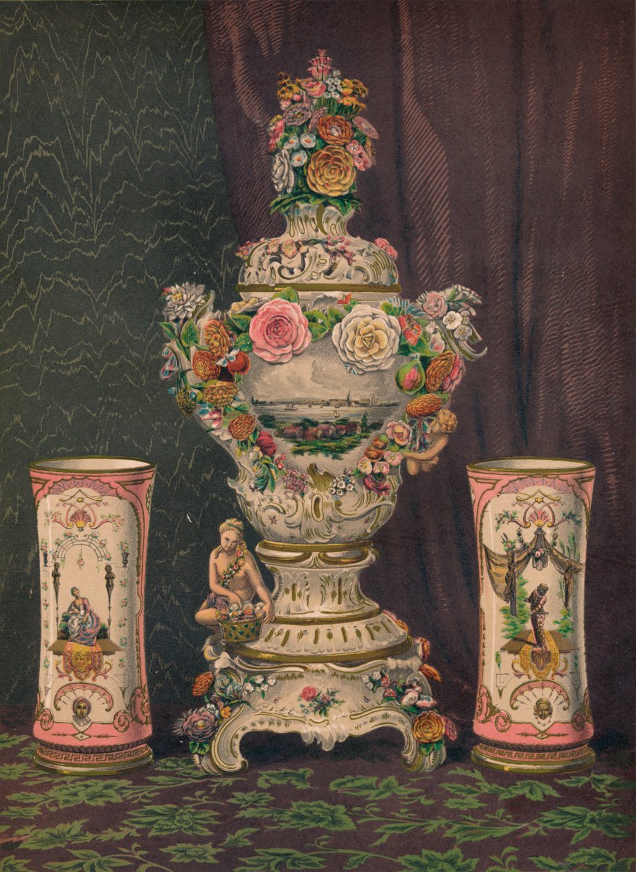 Dresden Porselen Vazosu ve Porselen Beher Çifti, 1863. by Robert Dudley