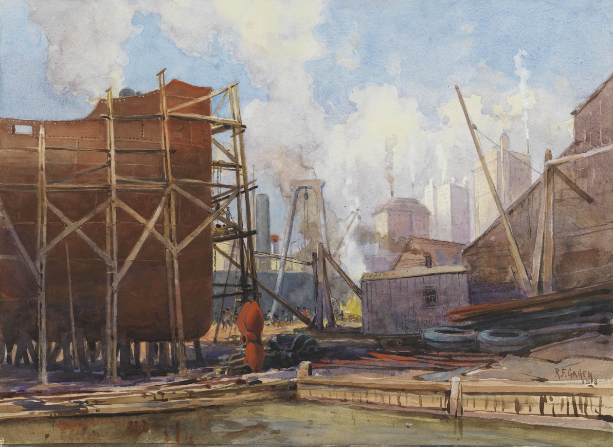 Toronto Gemi İnşası, 1918 (kağıt üzerinde wc) by Robert Ford Gagen