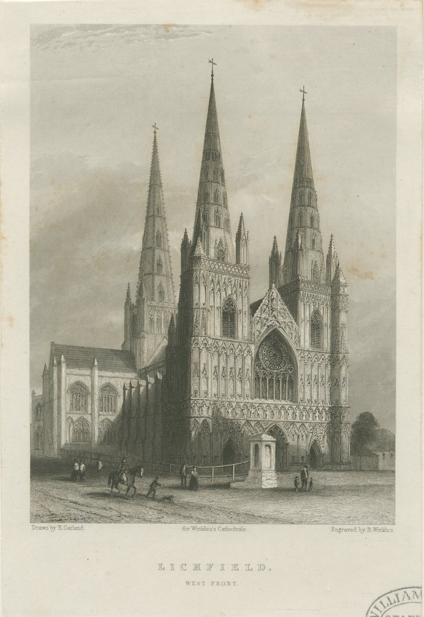 Lichfield Katedrali - Batı Cephesi: çelik gravür, nd [c 1835-1842] (baskı) by Robert Garland