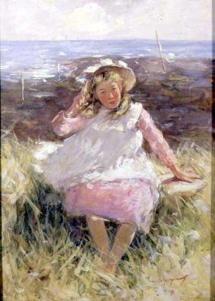 Beyaz Boneli Kız (kağıt üzerine guaj boya) by Robert Gemmell Hutchison
