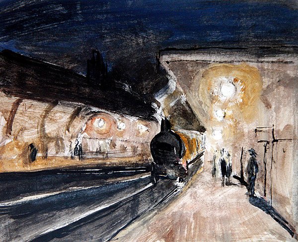 Brentwood Station, c.1920 (kalem, mürekkep, suluboya ve kağıt üzerine gövde rengi) by Robert Graham Dryden Alexander