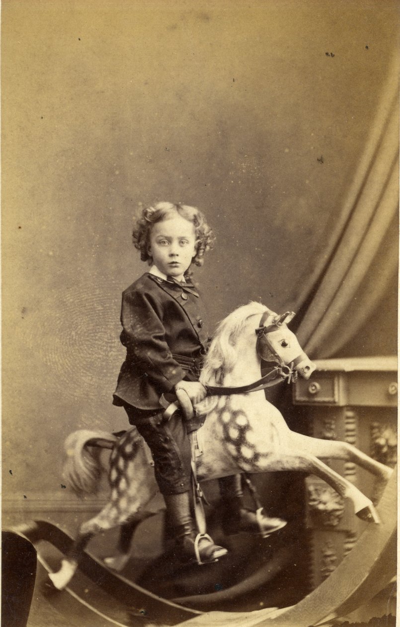 Sallanan bir atın üzerinde oturan genç çocuk, 1860