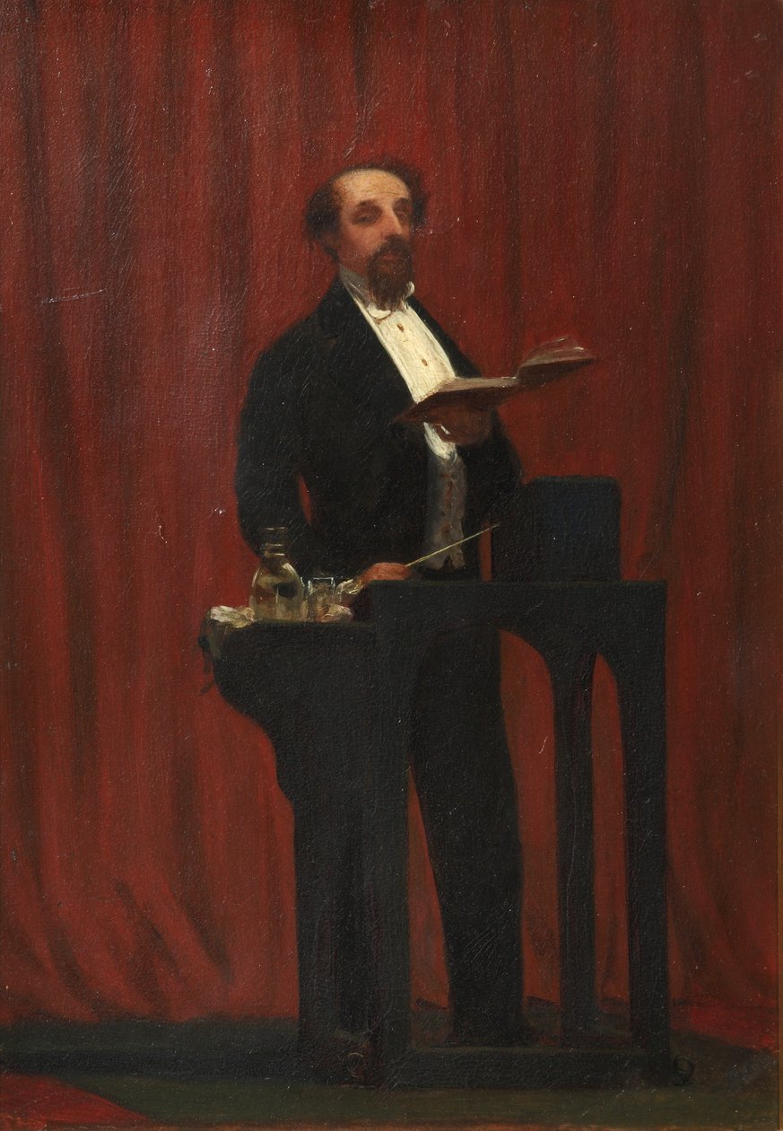 Charles Dickens halka açık bir okuma yapıyor, 1858 (fildişi üzerine yağlı boya) by Robert Hannah