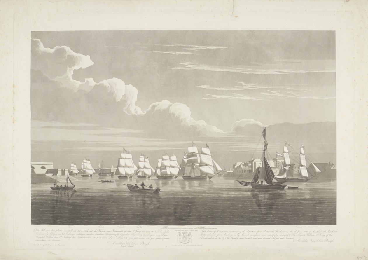 On İki Hollanda Ticaret Gemisinin Portsmouth Limanından Ayrılışı, 1833 (Levha 1) Ambargodan taburcu edilen 12 Nederlandsche Koopvaardy Gemisinin 2.d Haziran 1833