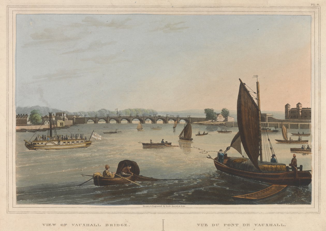 Vauxhall Köprüsü'nün görünümü by Robert Havell