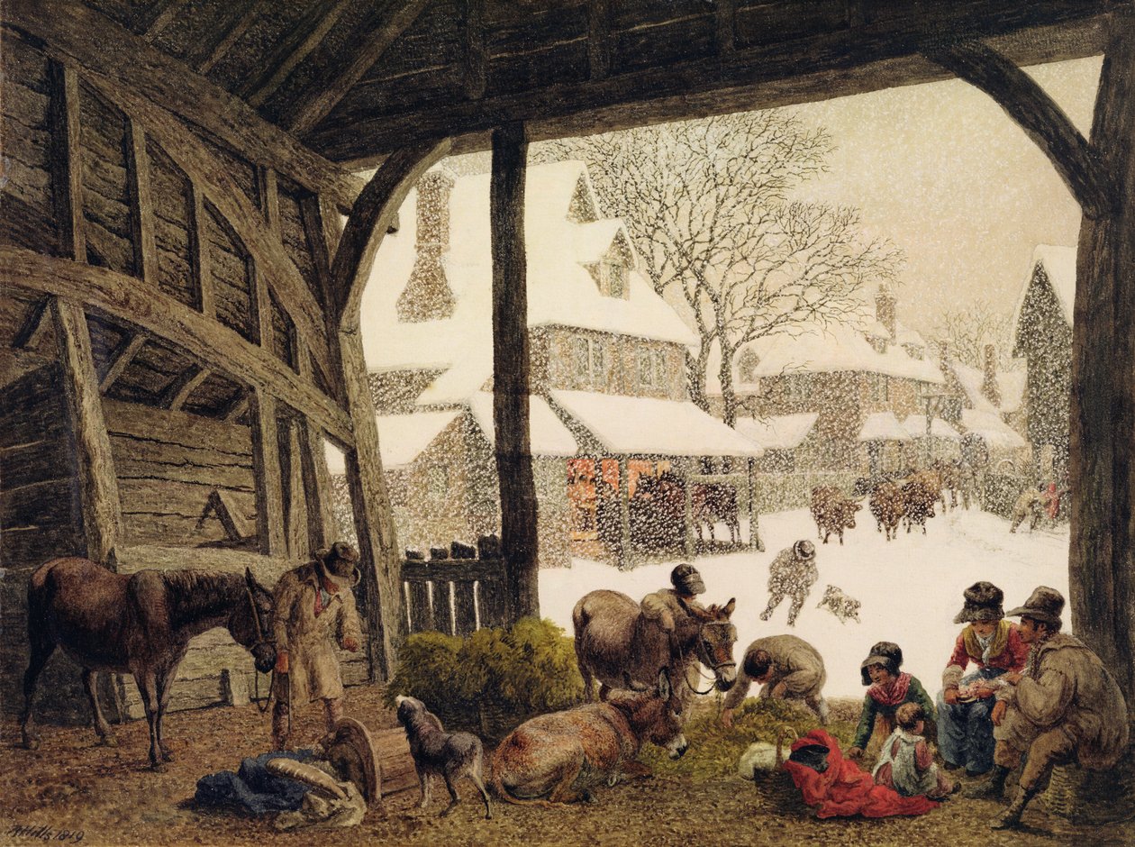 Bir Köy Kar Manzarası, 1819 (wc, gövde rengi, grafit üzerinde kazıma) by Robert Hills
