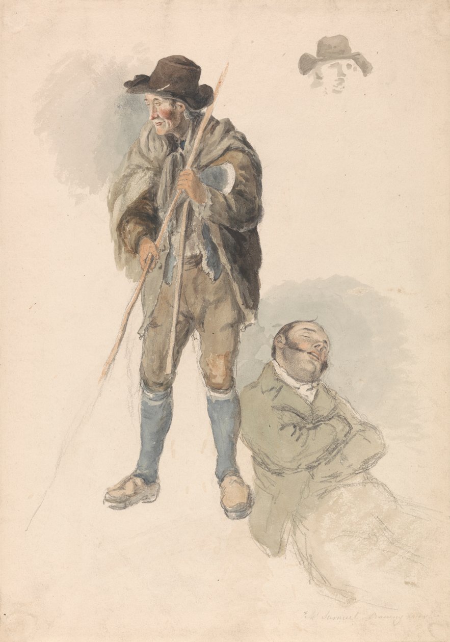 Figür Çalışmaları: Bir Çiftlik İşçisi, Bay Samuel, Uzanmış ve Uyuklayan Çizim Ustası ve Şapkalı Bir Adamın Küçük Bir Taslağı by Robert Hills