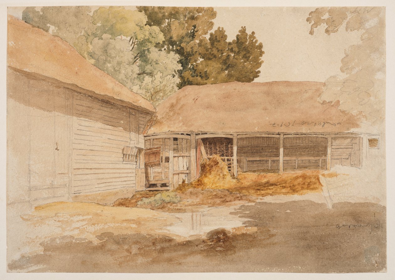 Bir Ahır Çalışması, c.1820-29 (grafit, sulu boya) by Robert Hills