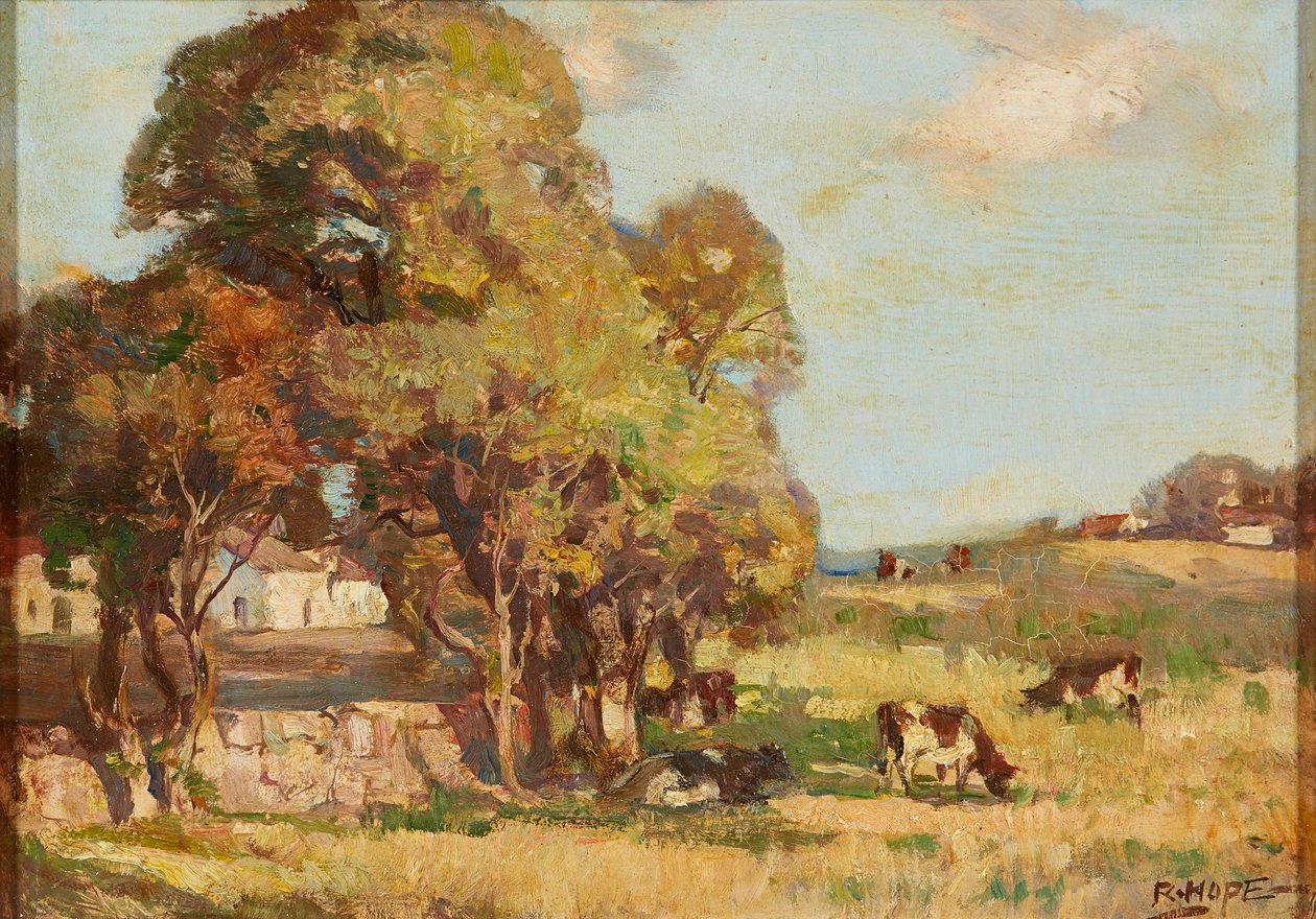Kırsal Bir Peyzajda Otlayan Sığır (gemide yağ) by Robert Hope