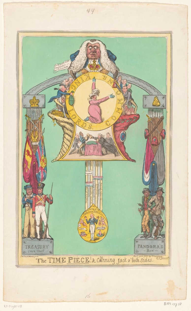 Kadranda Kraliçe ile Saat, 1820 Zaman Parçası! ve her iki tarafta da kurnaz Jack by Robert Isaac Cruikshank