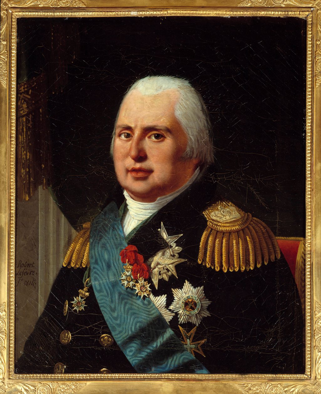 Fransa Kralı Louis XVIII (1755-1824), Legion of Honor ve Kutsal Ruh Nişanı ile askeri üniformalı portresi. Robert Lefebvre (1755-1830) 1814 Güneş tarafından tablo. 0,73x0,6 m Paris, musee Carnavalet - Louis XVIII'in Portresi by Robert Lefevre