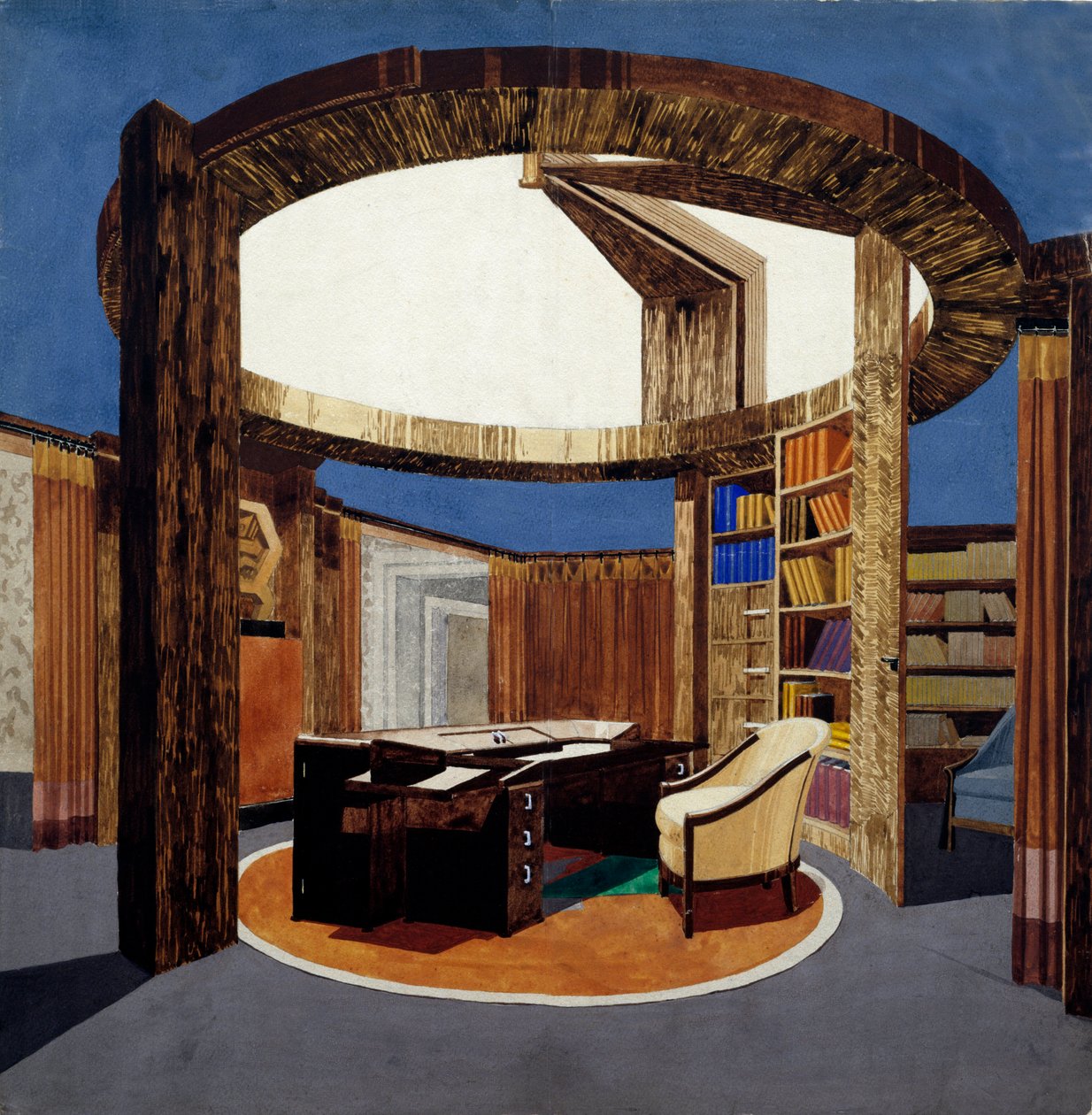Robert Mallet-Stevens (Mallet Stevens) tarafından yürütülen bir elçilik için salon projesi by Robert Mallet Stevens