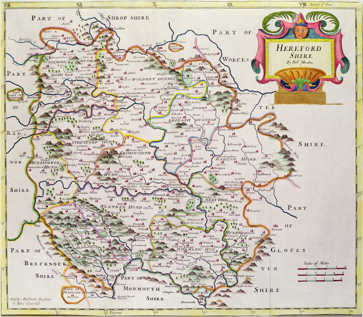 Herefordshire Haritası, 1695 by Robert Morden