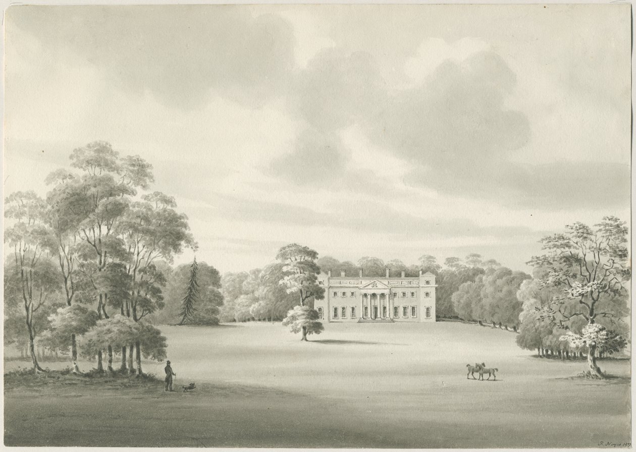 Chillington Hall: sepya çizimi by Robert Noyes
