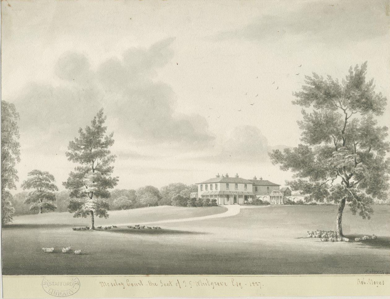 Moseley Court: sepya yıkama çizimi, 1837 by Robert Noyes