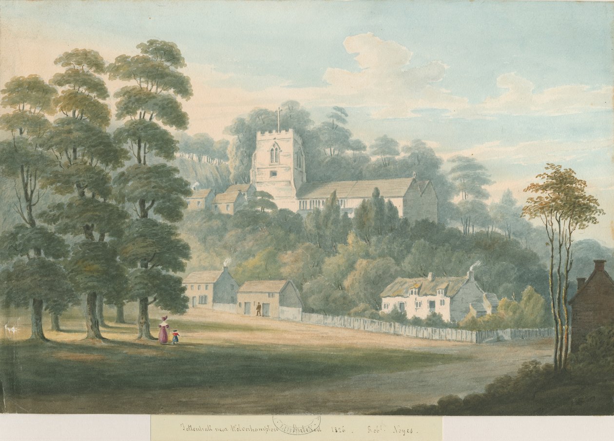 Tettenhall Kilisesi ve Köyü: sulu boya boyama, 1826 by Robert Noyes