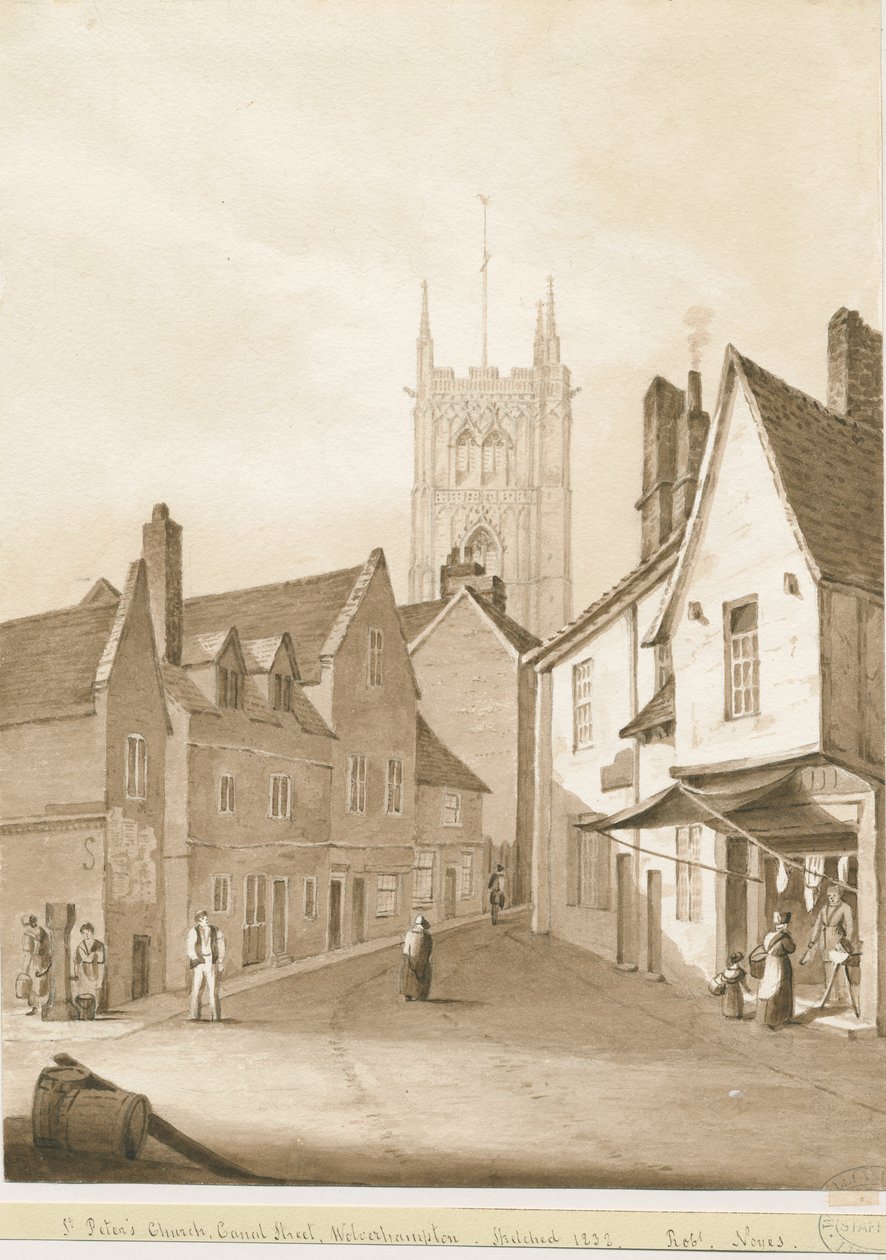 Wolverhampton - Aziz Petrus Kilisesi: sepya çizimi, 1838 by Robert Noyes