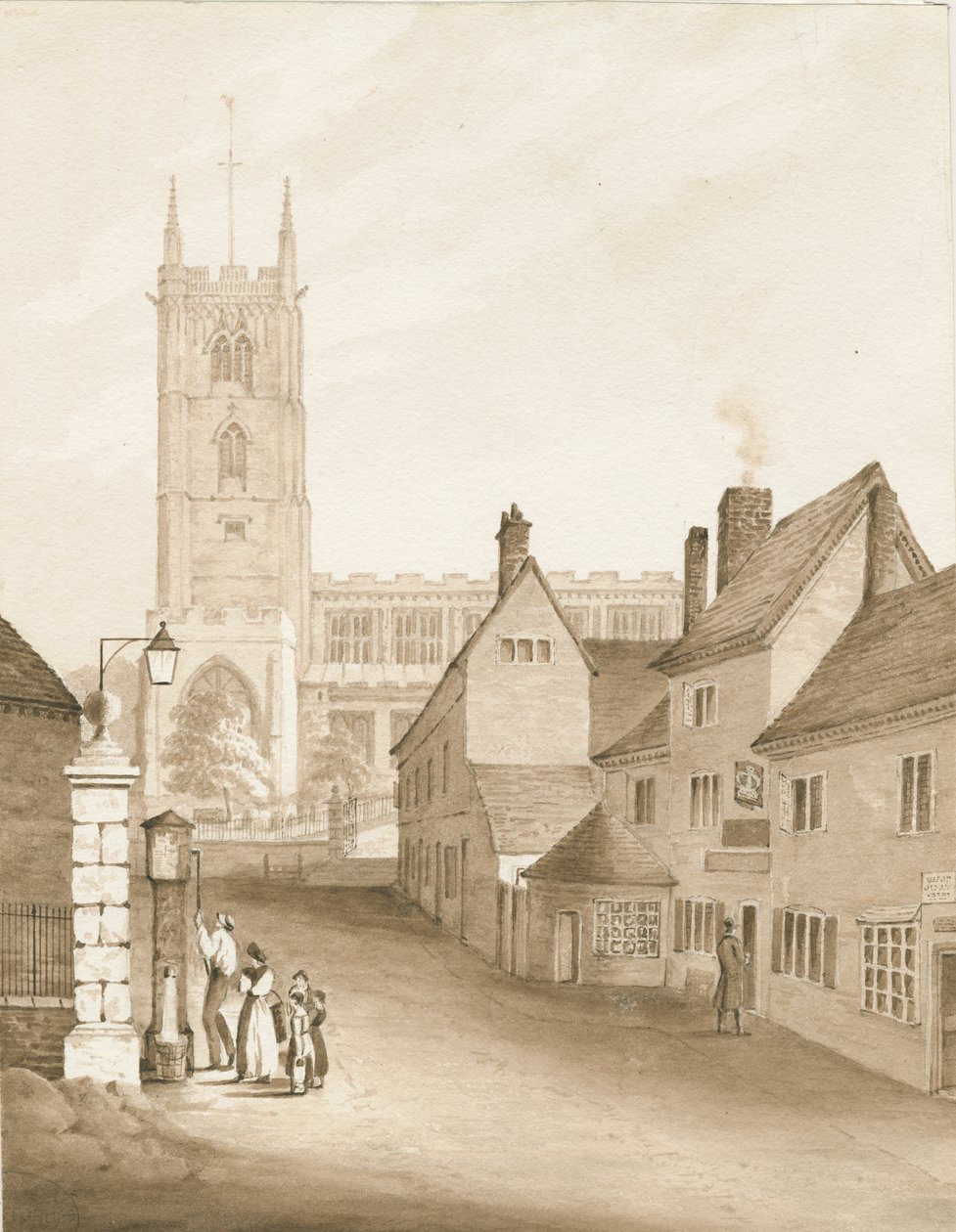Wolverhampton - Aziz Petrus Kilisesi: sepya çizimi, 1838 by Robert Noyes