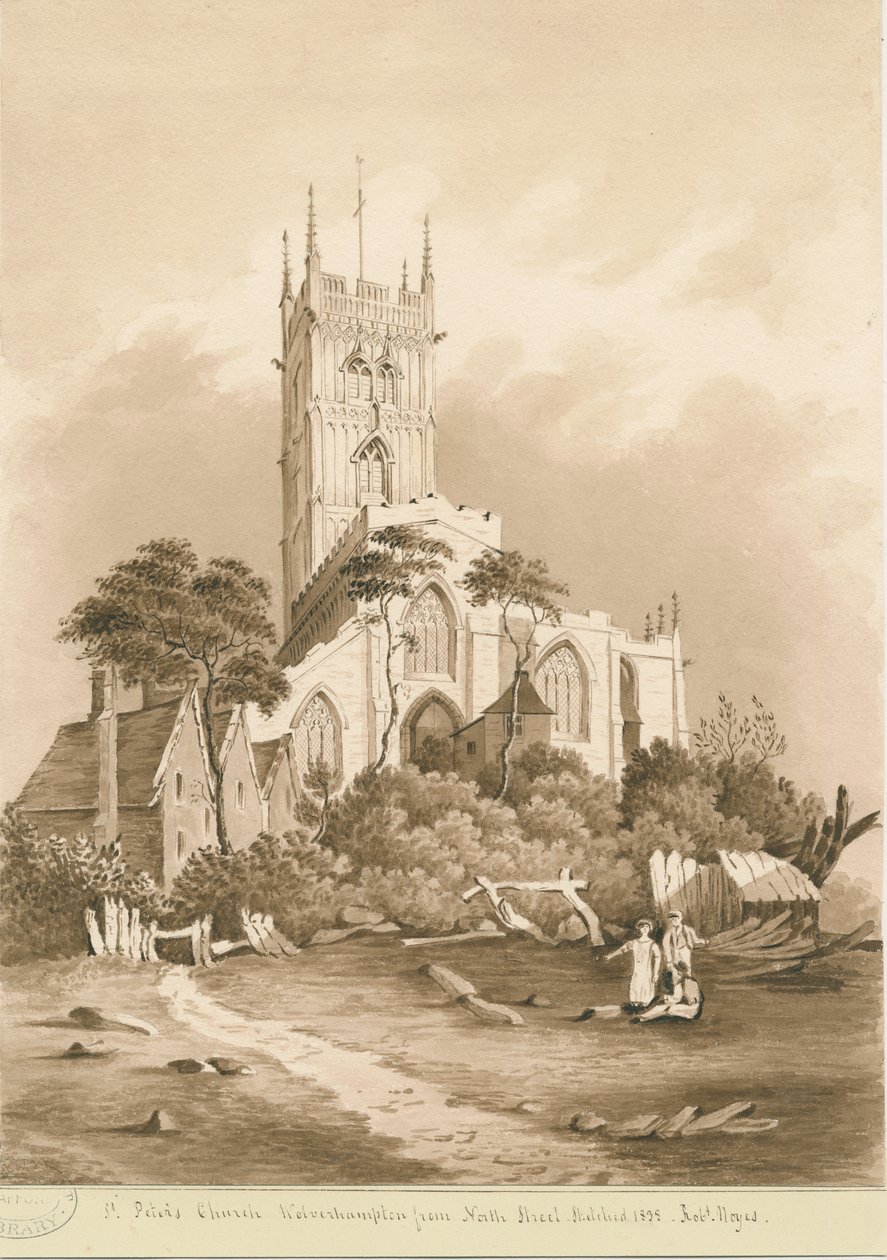 Wolverhampton - Aziz Petrus Kilisesi: sepya çizimi, 1838 by Robert Noyes