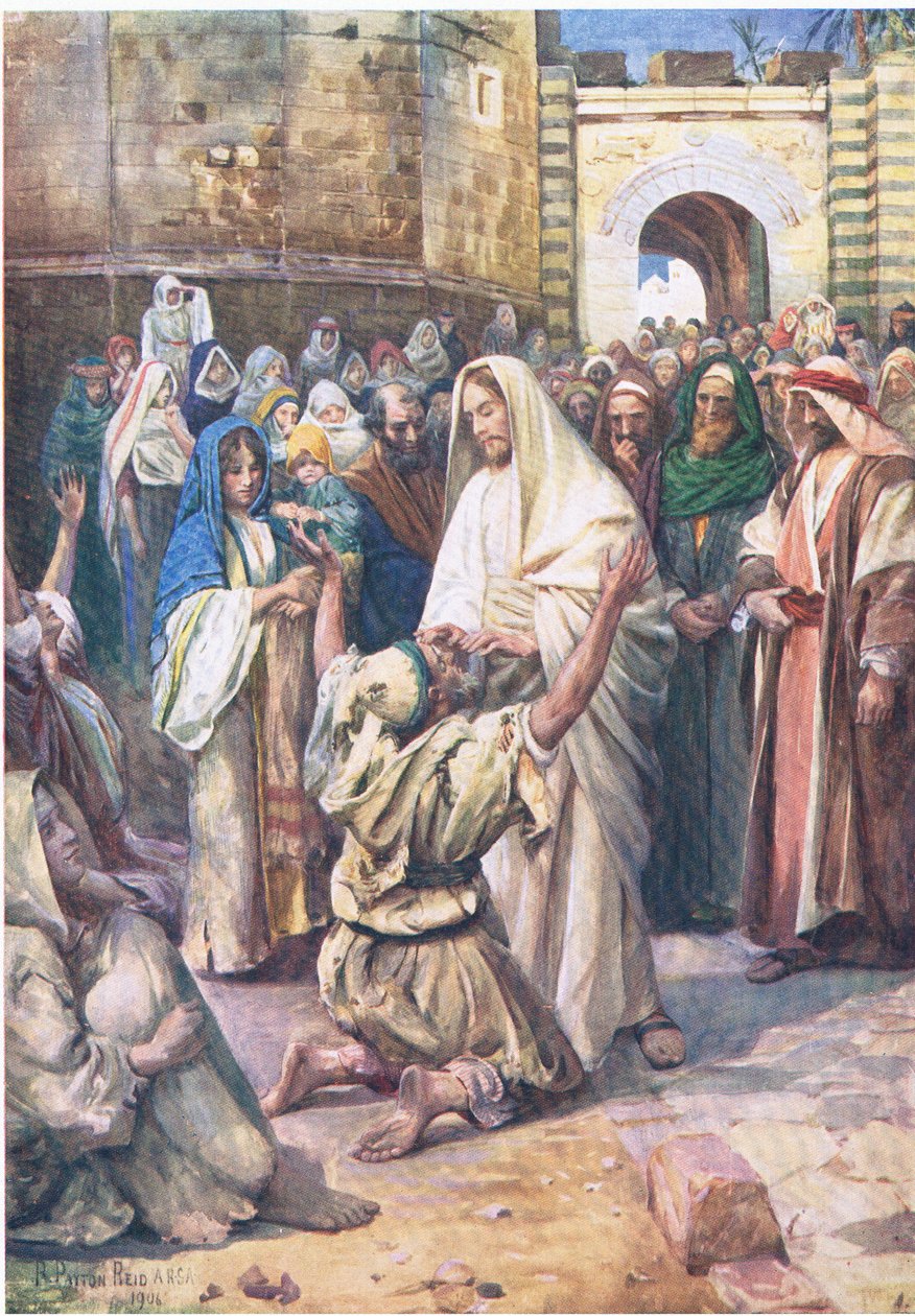 Kör Bartimaeus, Thomas Nelson tarafından yayınlanan İncil Resimli Kitaptan, c.1950 by Robert Payton Reid