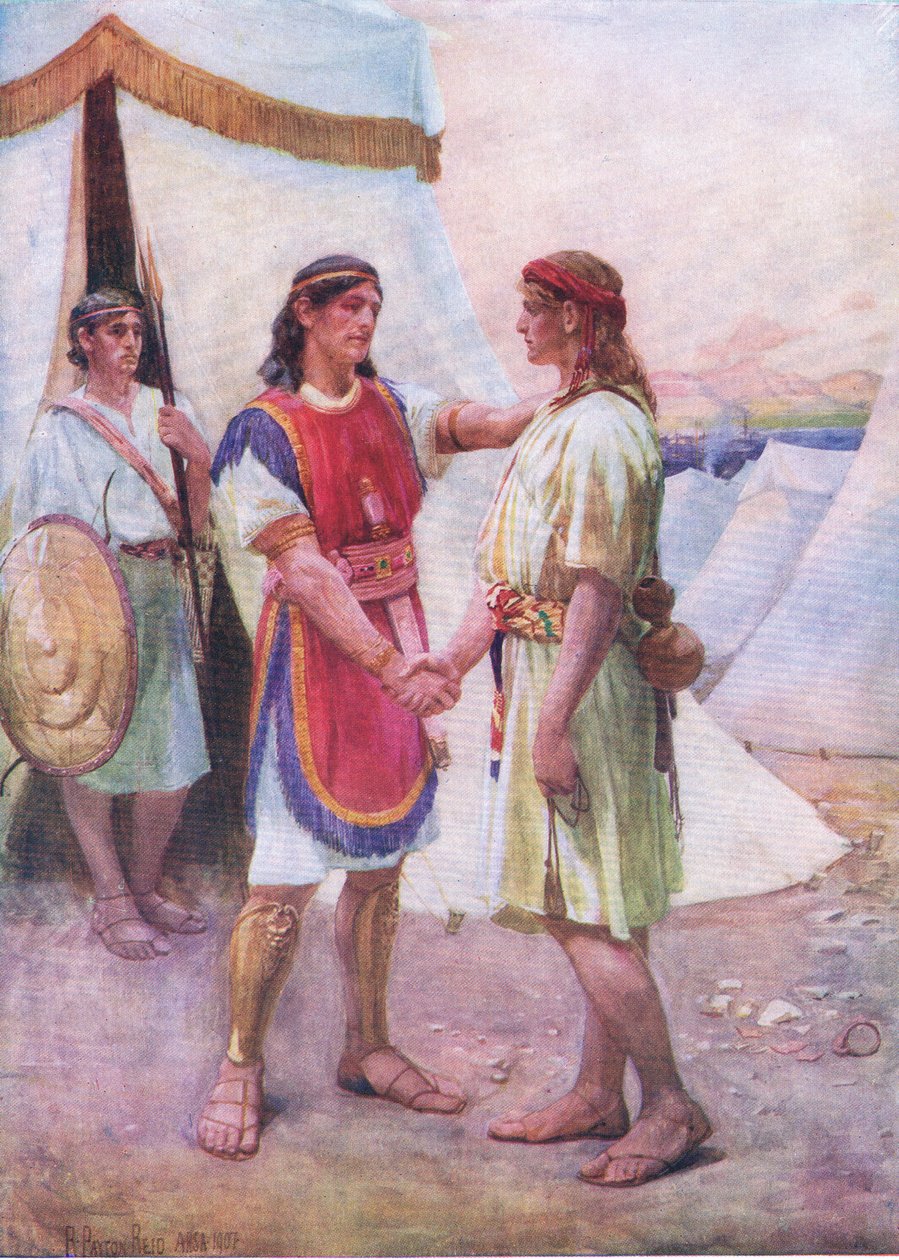 David ve Johnathan, Thomas Nelson tarafından yayınlanan İncil Resimli Kitaptan, c.1950 (lito) by Robert Payton Reid