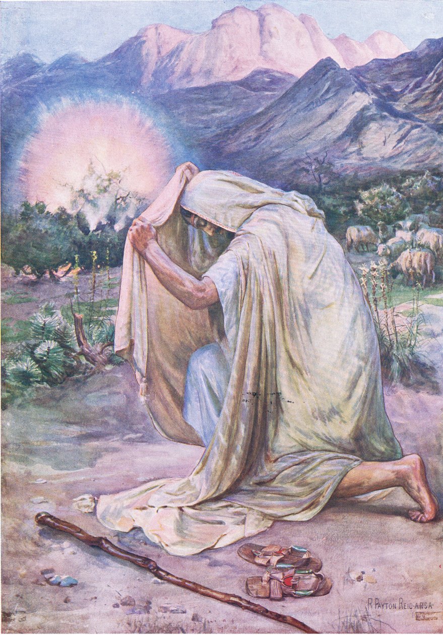 Yanan çalı, Thomas Nelson tarafından yayınlanan İncil Resimli Kitaptan, c.1950 by Robert Payton Reid