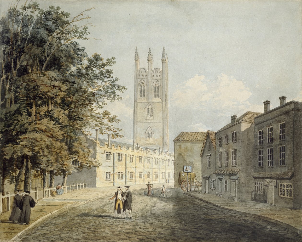 Magdalen Koleji ve High Street'in Doğu Yakası, Oxford, 1795 (grafit göstergeler üzerine sulu boya) by Robert Revd Nixon
