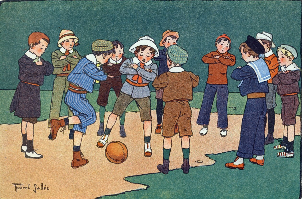 Alman topu (kolları kavuşturarak oynanan oyun). Gravür “” Ne oynuyoruz? Robert Salles (1871-1929) tarafından suluboya çizimleri ile E. Weber tarafından “”. Kütüphane Garnier Freres, Paris by Robert Salles