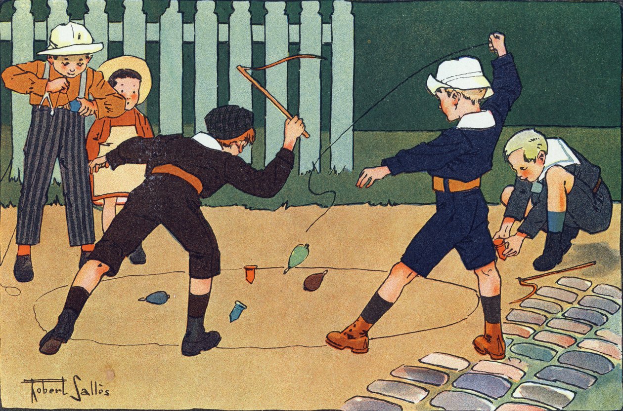 The Hoof (kırbaçlanacak en iyi oyun). Gravür “” Ne oynuyoruz? Robert Salles (1871-1929) tarafından suluboya çizimleri ile E. Weber tarafından “”. Kütüphane Garnier Freres, Paris by Robert Salles