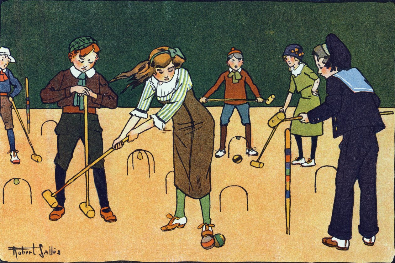 Kroket. Gravür “” Ne oynuyoruz? Robert Salles (1871-1929) tarafından suluboya çizimleri ile E. Weber tarafından “”. Kütüphane Garnier Freres, Paris by Robert Salles