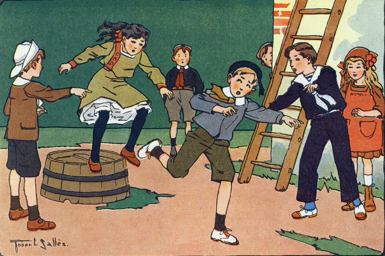 Reçelleri olan anne. Gravür “” Ne oynuyoruz? Robert Salles (1871-1929) tarafından suluboya çizimleri ile E. Weber tarafından “”. Kütüphane Garnier Freres, Paris by Robert Salles
