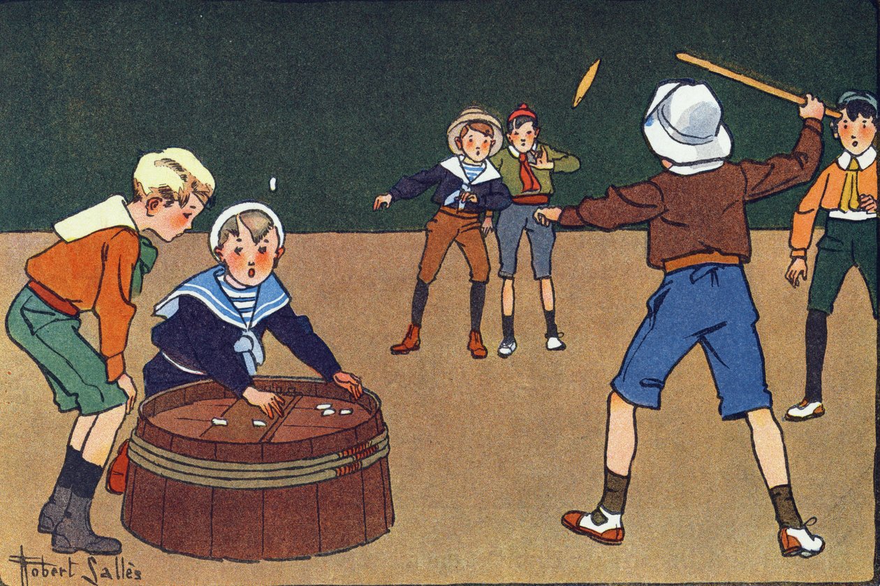 Osselets ve quinet. Gravür “” Ne oynuyoruz? Robert Salles (1871-1929) tarafından suluboya çizimleri ile E. Weber tarafından “”. Kütüphane Garnier Freres, Paris by Robert Salles