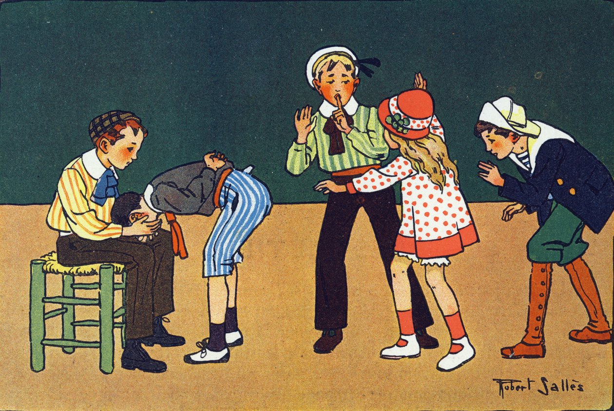 Sıcak el. Gravür “” Ne oynuyoruz? Robert Salles (1871-1929) tarafından suluboya çizimleri ile E. Weber tarafından “”. Kütüphane Garnier Freres, Paris by Robert Salles