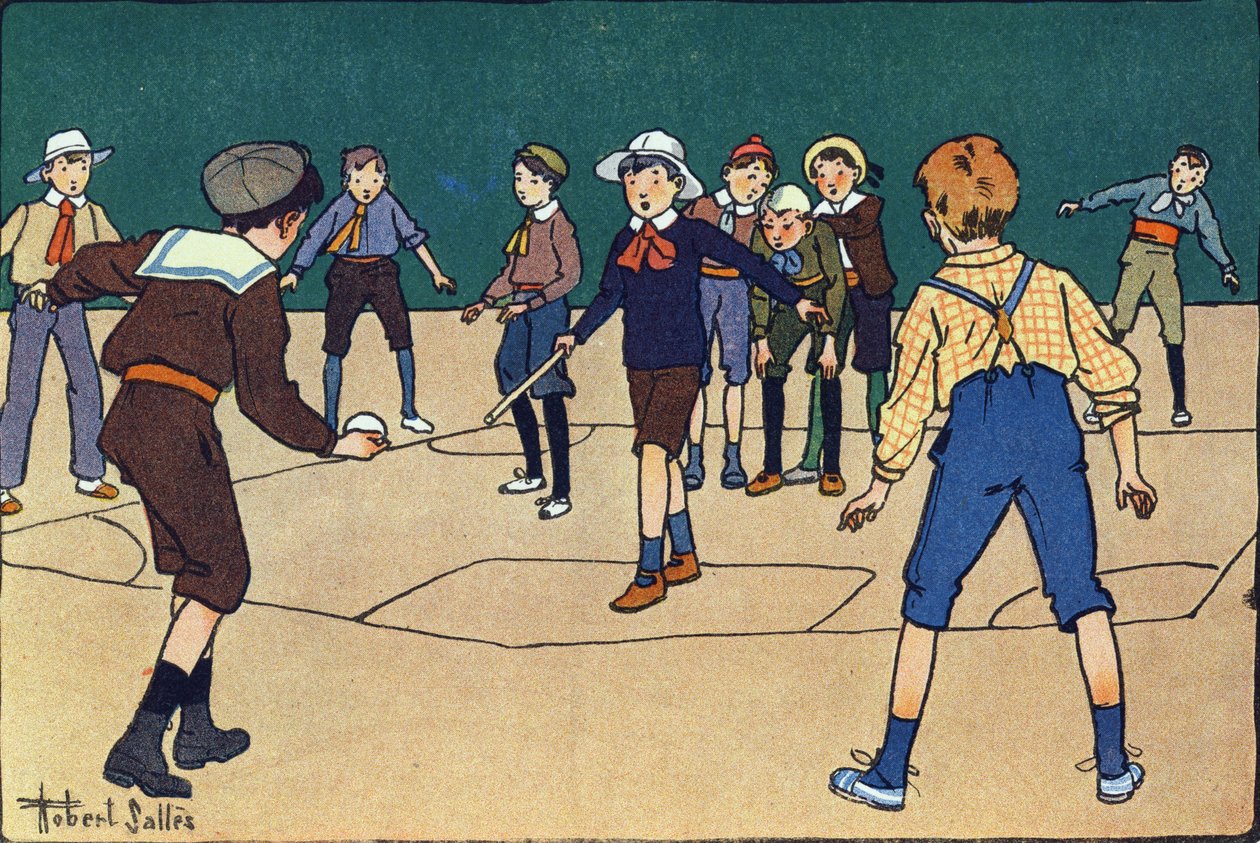 Theque (top ve sopa ile takım oyunu). Gravür “” Ne oynuyoruz? Robert Salles (1871-1929) tarafından suluboya çizimleri ile E. Weber tarafından “”. Kütüphane Garnier Freres, Paris by Robert Salles