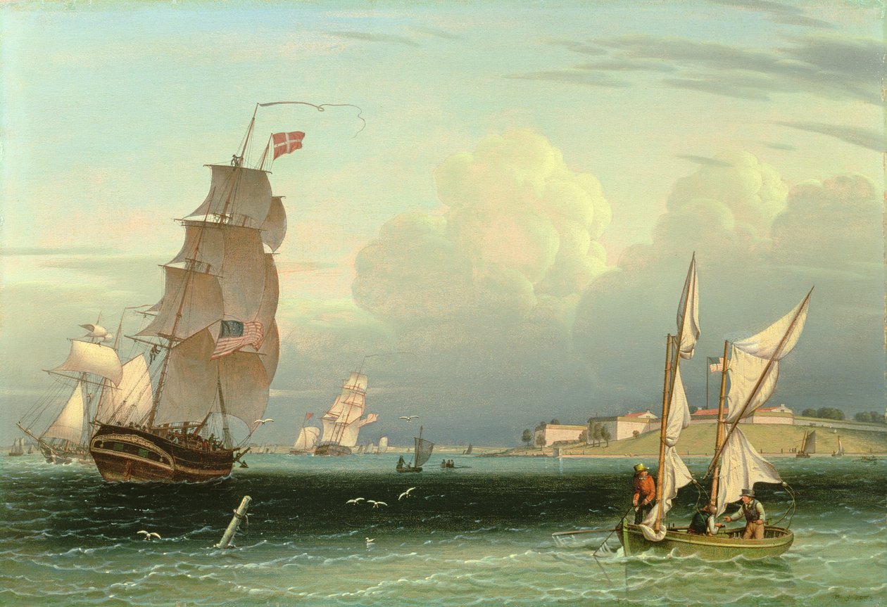 Dışarı Çıkan Gemi, Fort Independence, Boston Limanı, 1832 by Robert Salmon