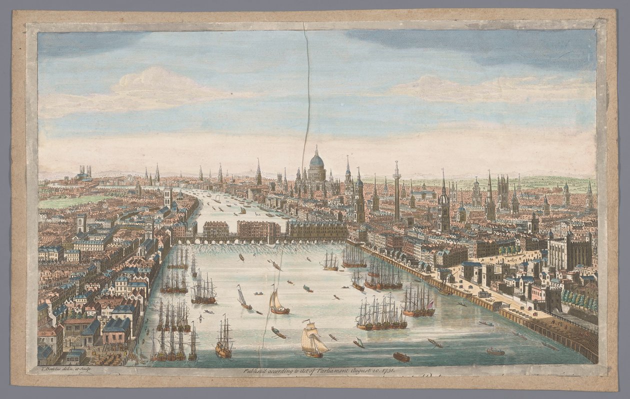 Londra şehrinin görünümü Londra şehrinin genel bir görünümü, Thames nehrinin yanında (nesne üzerindeki başlık) Londra (dizi adı) by Robert Sayer