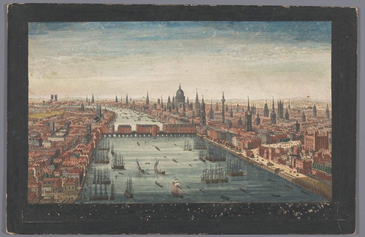 Londra şehrinin görünümü Londra şehrinin genel bir görünümü, Thames nehrinin yanında (nesne üzerindeki başlık) Londra (dizi adı) by Robert Sayer