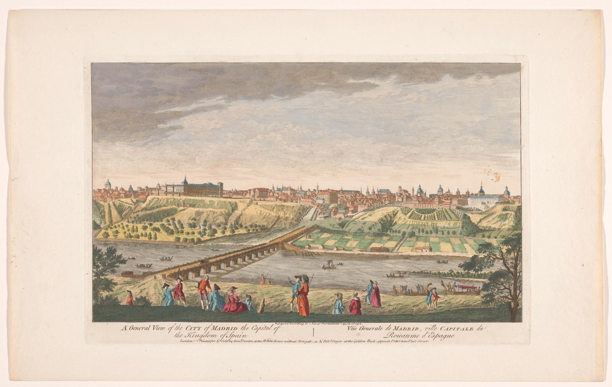 Gezicht op de stad Madrid İspanya krallığının başkenti Madrid şehrinin genel bir görünümü (nesnedeki başlık) Madrid en Lissabon (dizi başlığı) by Robert Sayer