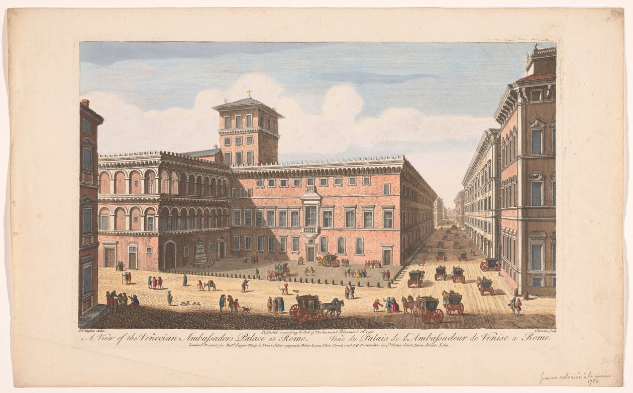 Gezicht op het Palazzo Venezia te Roma Roma'daki Venedik Büyükelçiliği Sarayı'ndan bir görünüm (nesne üzerine başlık) Roma (dizi başlığı) by Robert Sayer