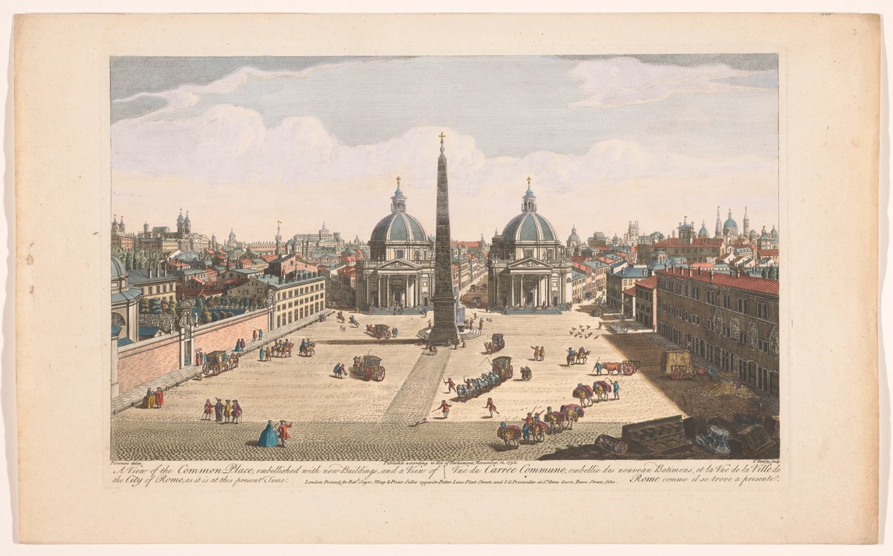Gezicht op het Piazza del Popolo te Roma Yeni binalarla süslenmiş Common Place