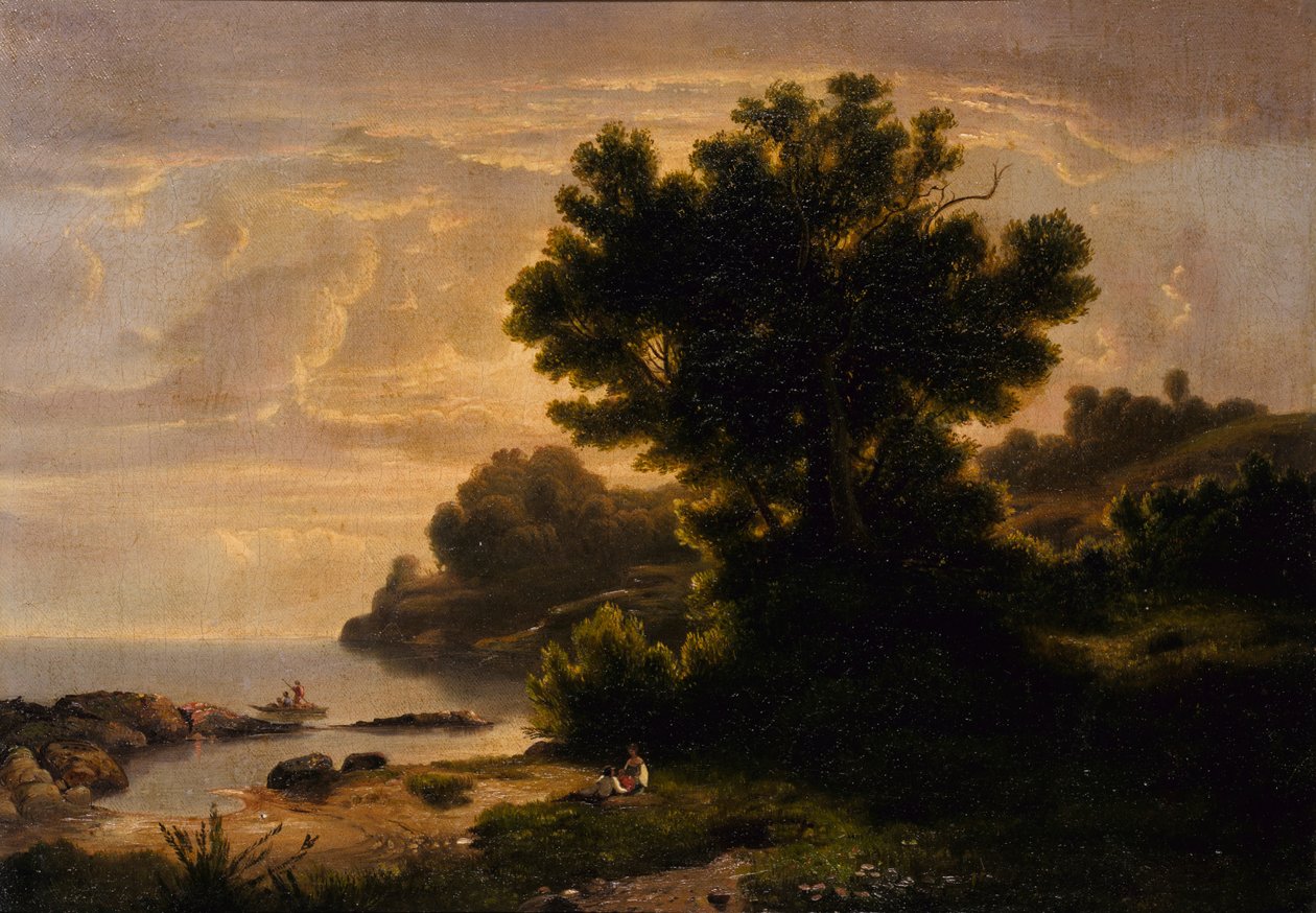 Lake by Family ile Manzara, 1858. by Robert Seldon Duncanson