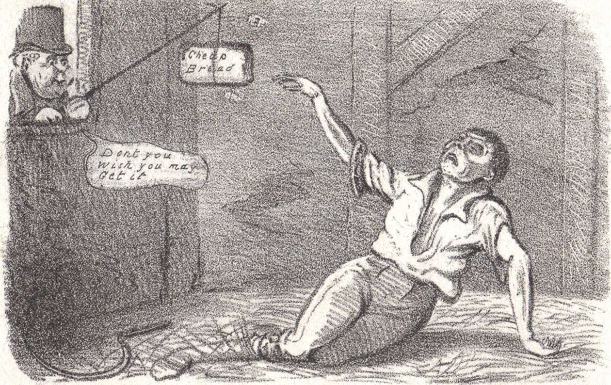 İngiliz çiftçiyi yabancı rekabetten korumak için 1815'te Tahıl Kanunları çıkarıldı. by Robert Seymour